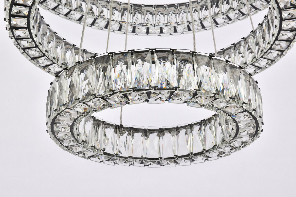 Elegant Lighting 3503G3LBK Monroe 32 inch LED triple ring chandelier in black