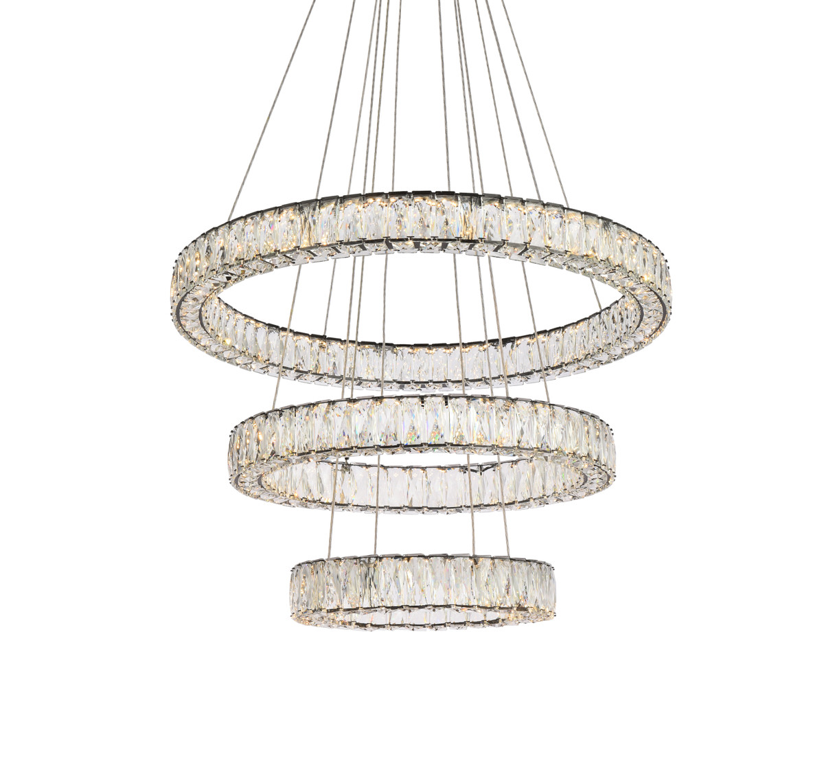 Elegant Lighting 3503G3LBK Monroe 32 inch LED triple ring chandelier in black