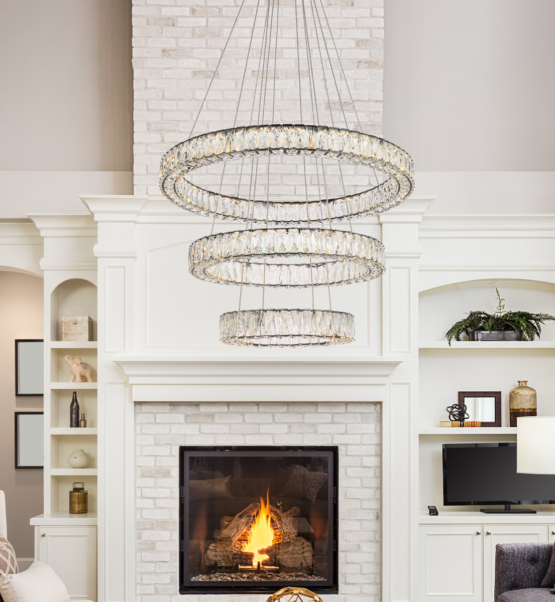 Elegant Lighting 3503G3LBK Monroe 32 inch LED triple ring chandelier in black