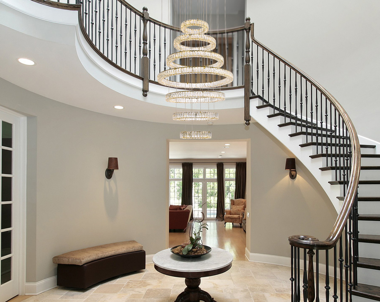 Elegant Lighting 3503G7LG Monroe 40 inch LED seven ring chandelier in gold