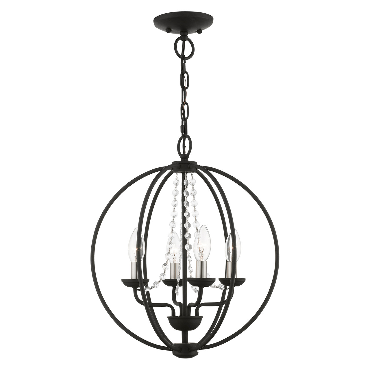 LIVEX LIGHTING 40914-04 4 Light Black with Brushed Nickel Finish Candles Globe Convertible Chandelier/ Semi-Flush