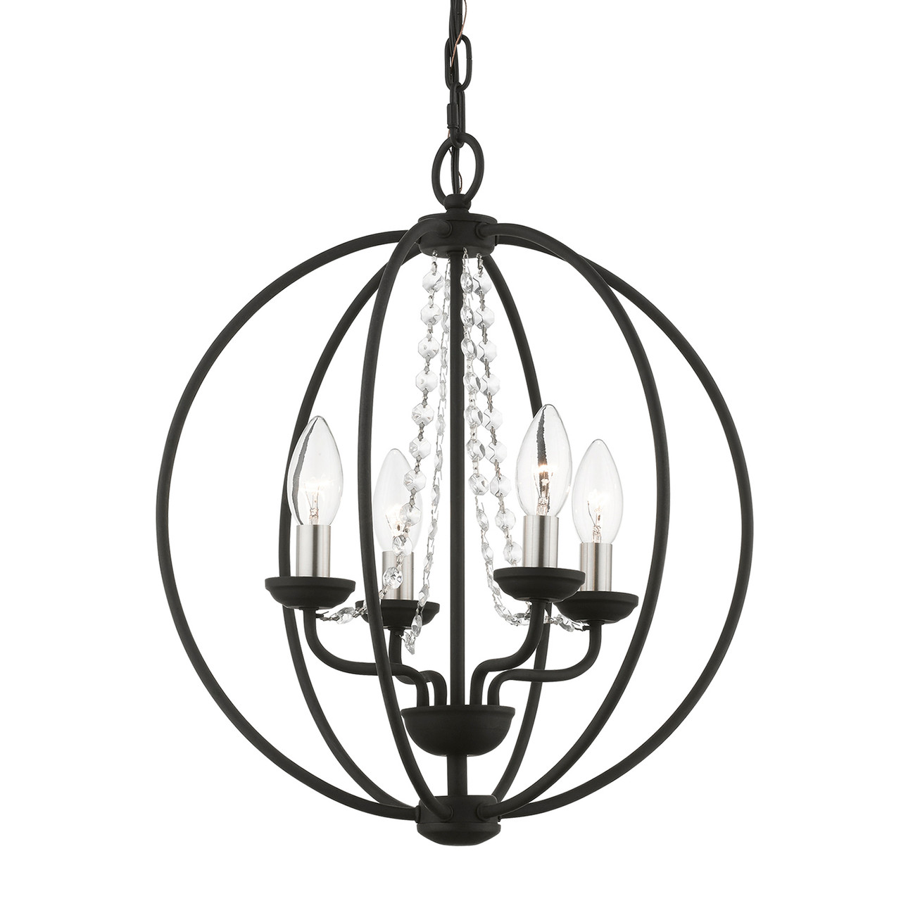 LIVEX LIGHTING 40914-04 4 Light Black with Brushed Nickel Finish Candles Globe Convertible Chandelier/ Semi-Flush