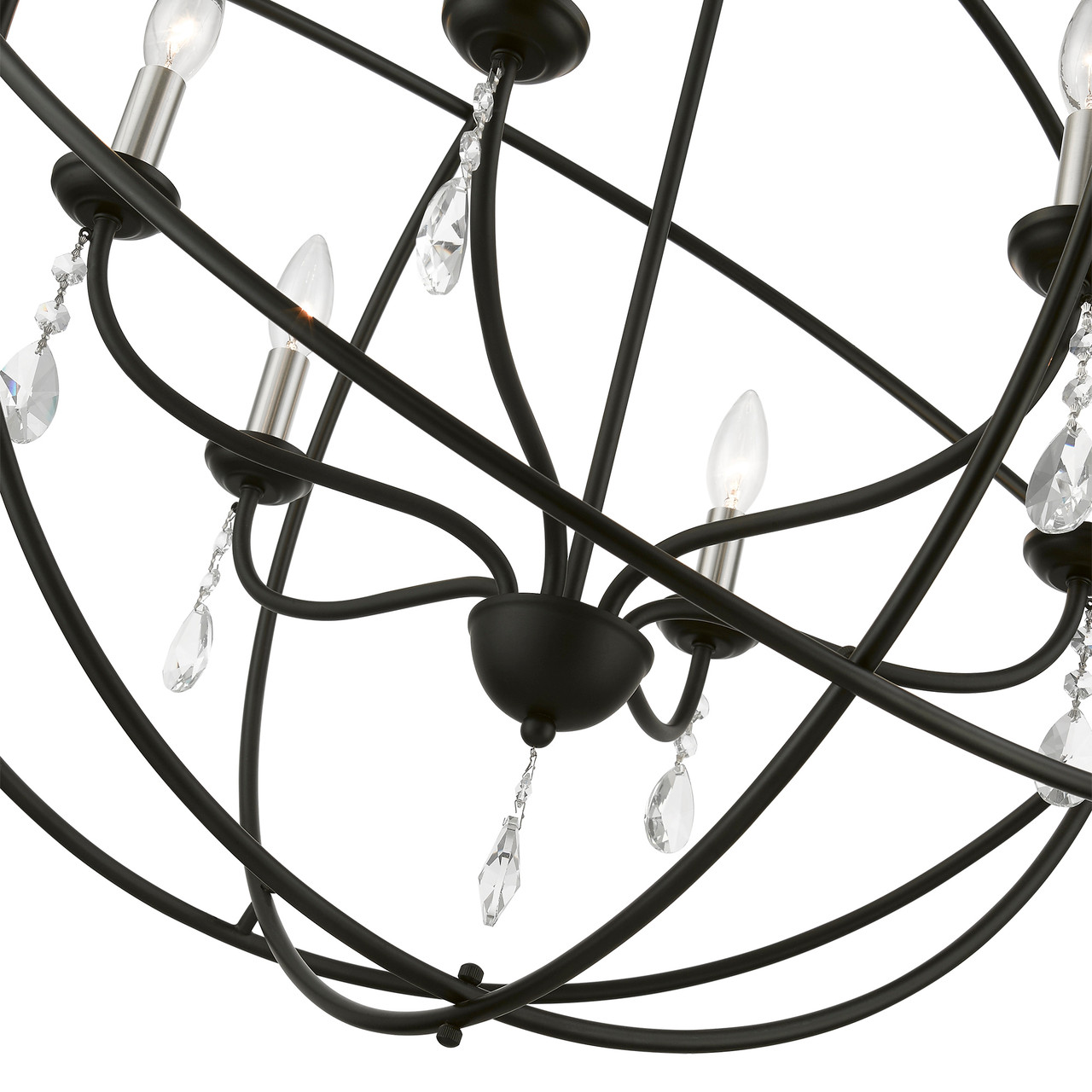 LIVEX LIGHTING 40906-04 6 Light Black with Brushed Nickel Finish Candles Globe Pendant Chandelier