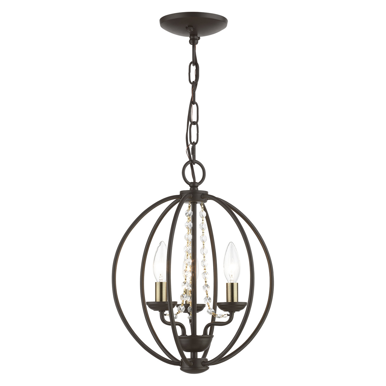 LIVEX LIGHTING 40913-07 3 Light Bronze with Antique Brass Finish Candles Globe Convertible Mini Chandelier/ Semi-Flush