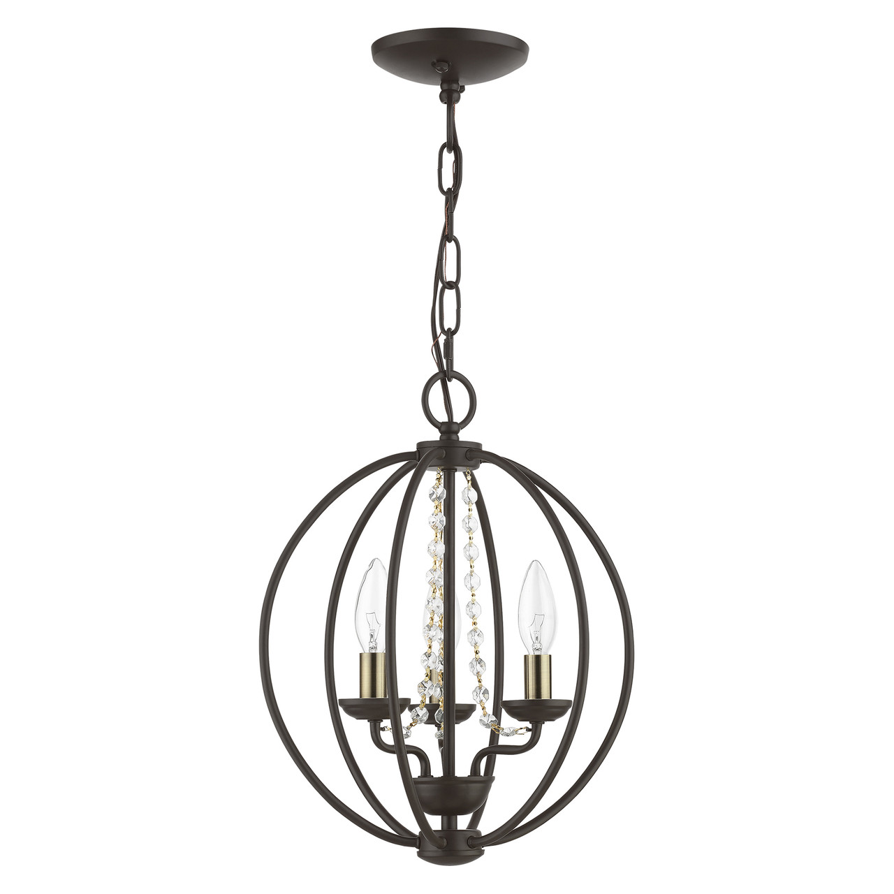 LIVEX LIGHTING 40913-07 3 Light Bronze with Antique Brass Finish Candles Globe Convertible Mini Chandelier/ Semi-Flush