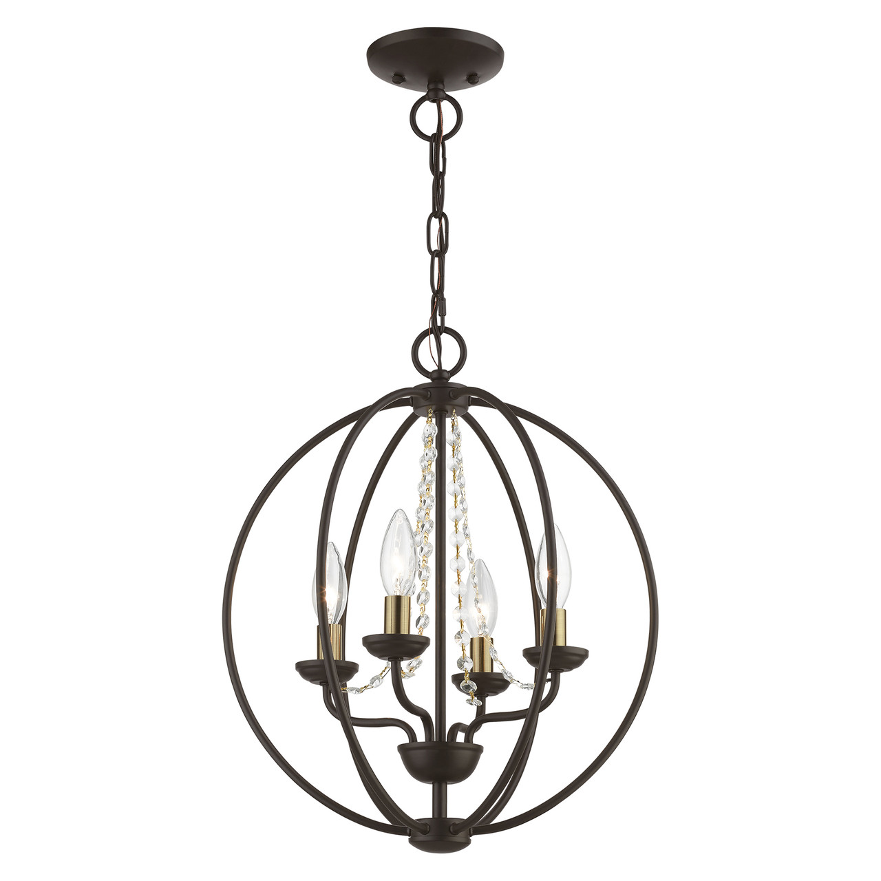 LIVEX LIGHTING 40914-07 4 Light Bronze with Antique Brass Finish Candles Globe Convertible Chandelier/ Semi-Flush