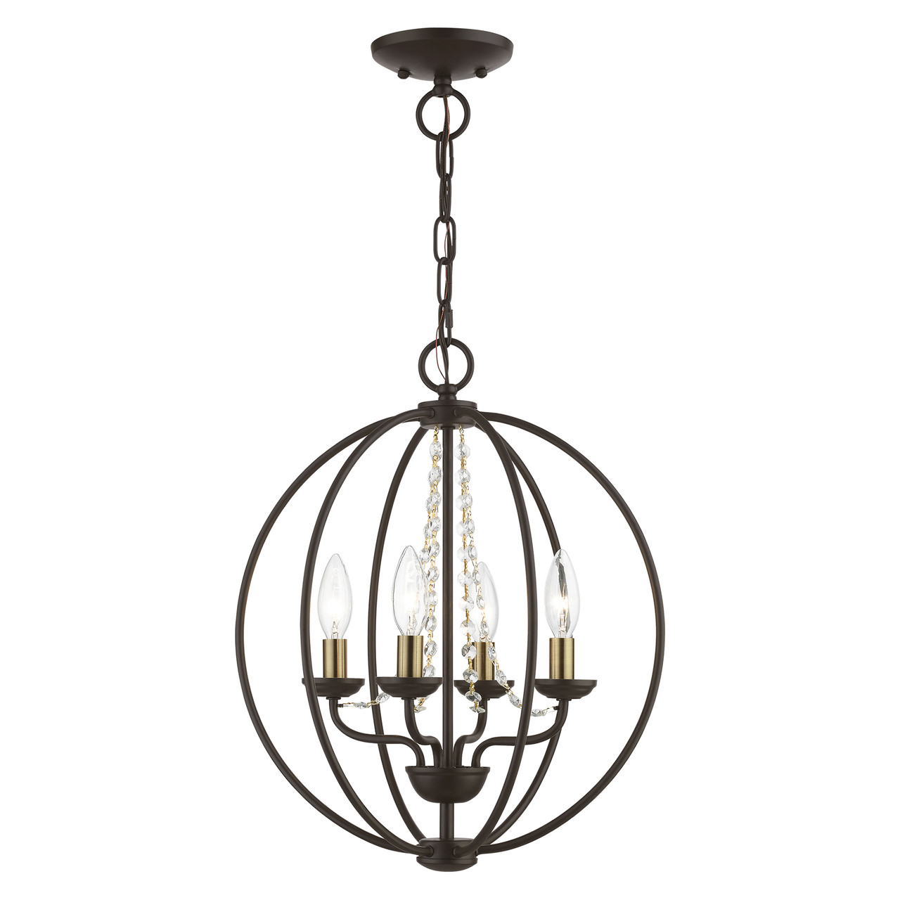 LIVEX LIGHTING 40914-07 4 Light Bronze with Antique Brass Finish Candles Globe Convertible Chandelier/ Semi-Flush