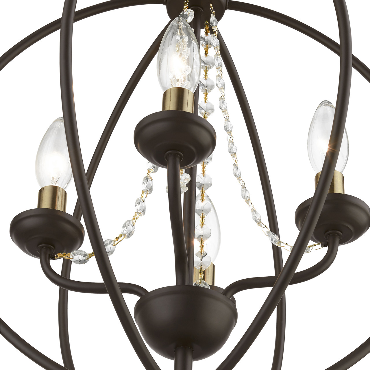 LIVEX LIGHTING 40914-07 4 Light Bronze with Antique Brass Finish Candles Globe Convertible Chandelier/ Semi-Flush