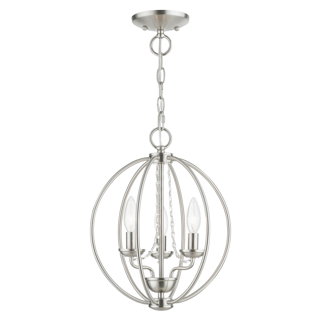 LIVEX LIGHTING 40913-91 3 Light Brushed Nickel Globe Convertible Mini Chandelier/ Semi-Flush