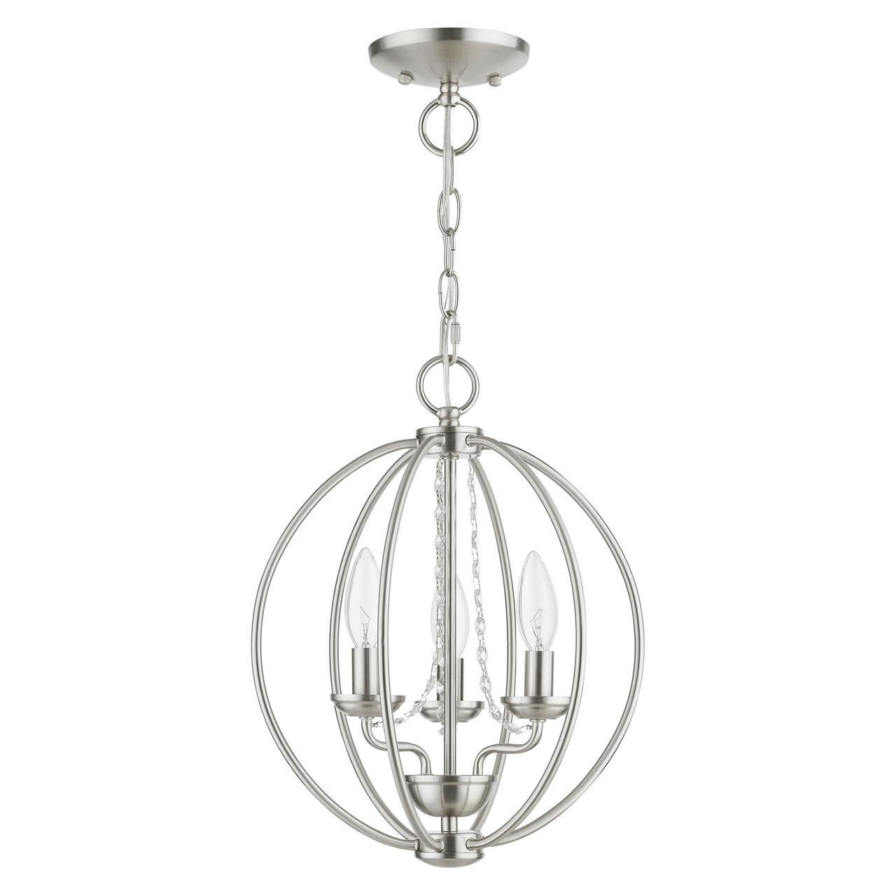 LIVEX LIGHTING 40913-91 3 Light Brushed Nickel Globe Convertible Mini Chandelier/ Semi-Flush