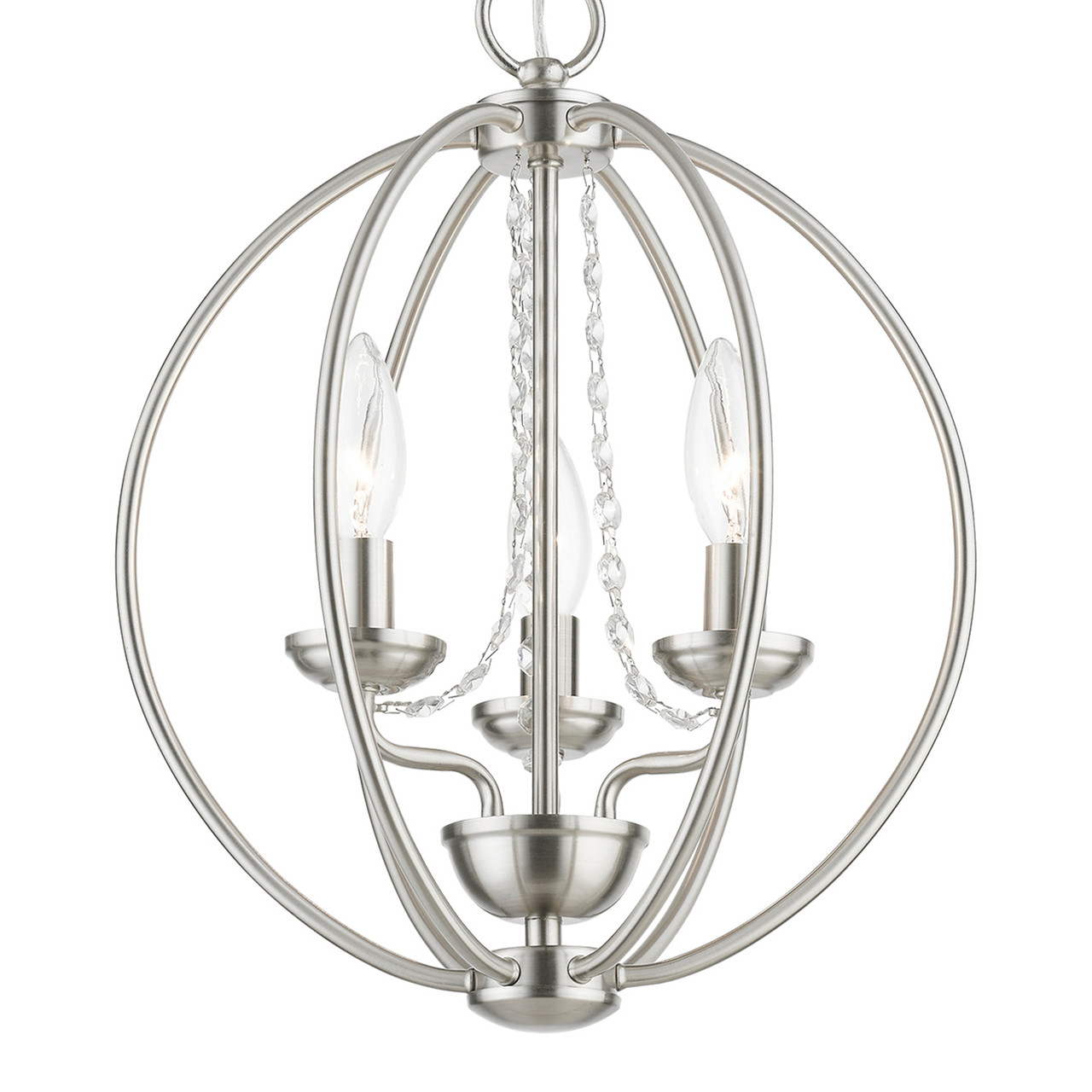 LIVEX LIGHTING 40913-91 3 Light Brushed Nickel Globe Convertible Mini Chandelier/ Semi-Flush