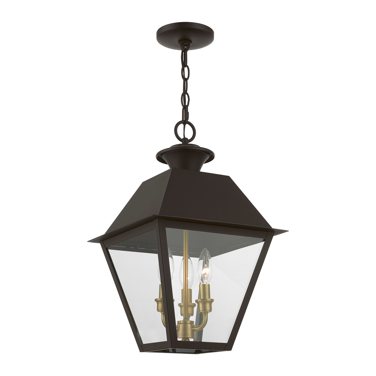 LIVEX LIGHTING 27220-07 3 Light Bronze with Antique Brass Finish Cluster Outdoor Large Pendant Lantern