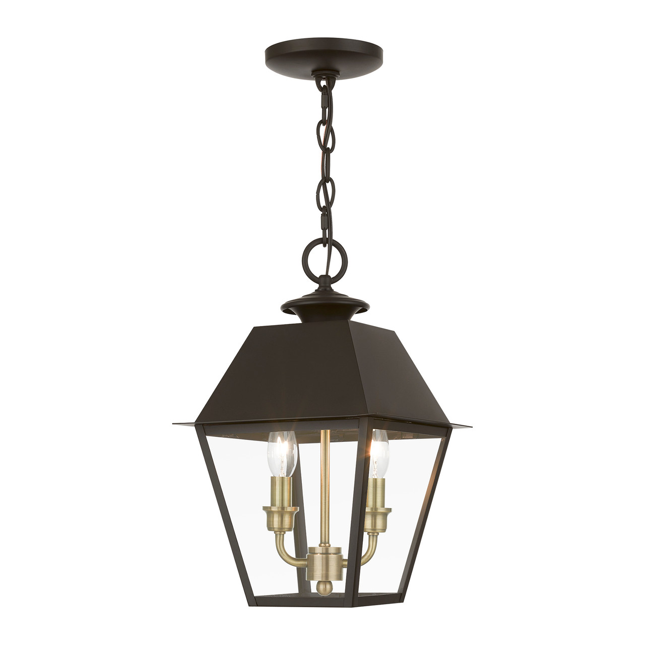 LIVEX LIGHTING 27217-07 2 Light Bronze with Antique Brass Finish Cluster Outdoor Medium Pendant Lantern