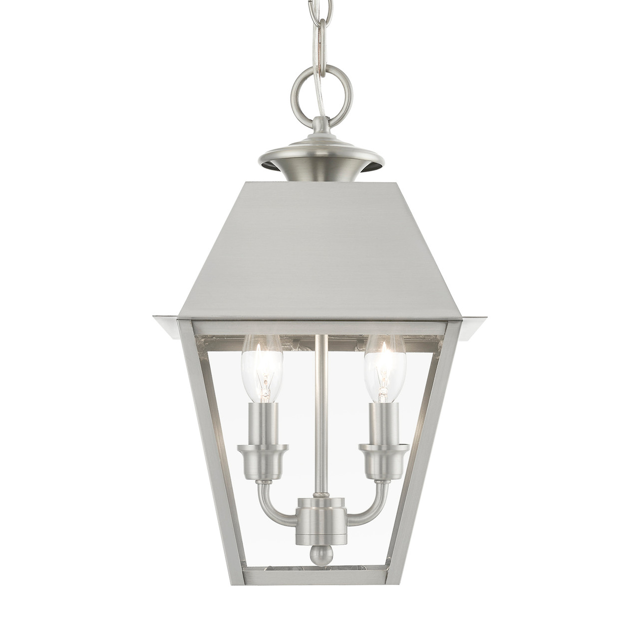 LIVEX LIGHTING 27217-91 2 Light Brushed Nickel Outdoor Medium Pendant Lantern