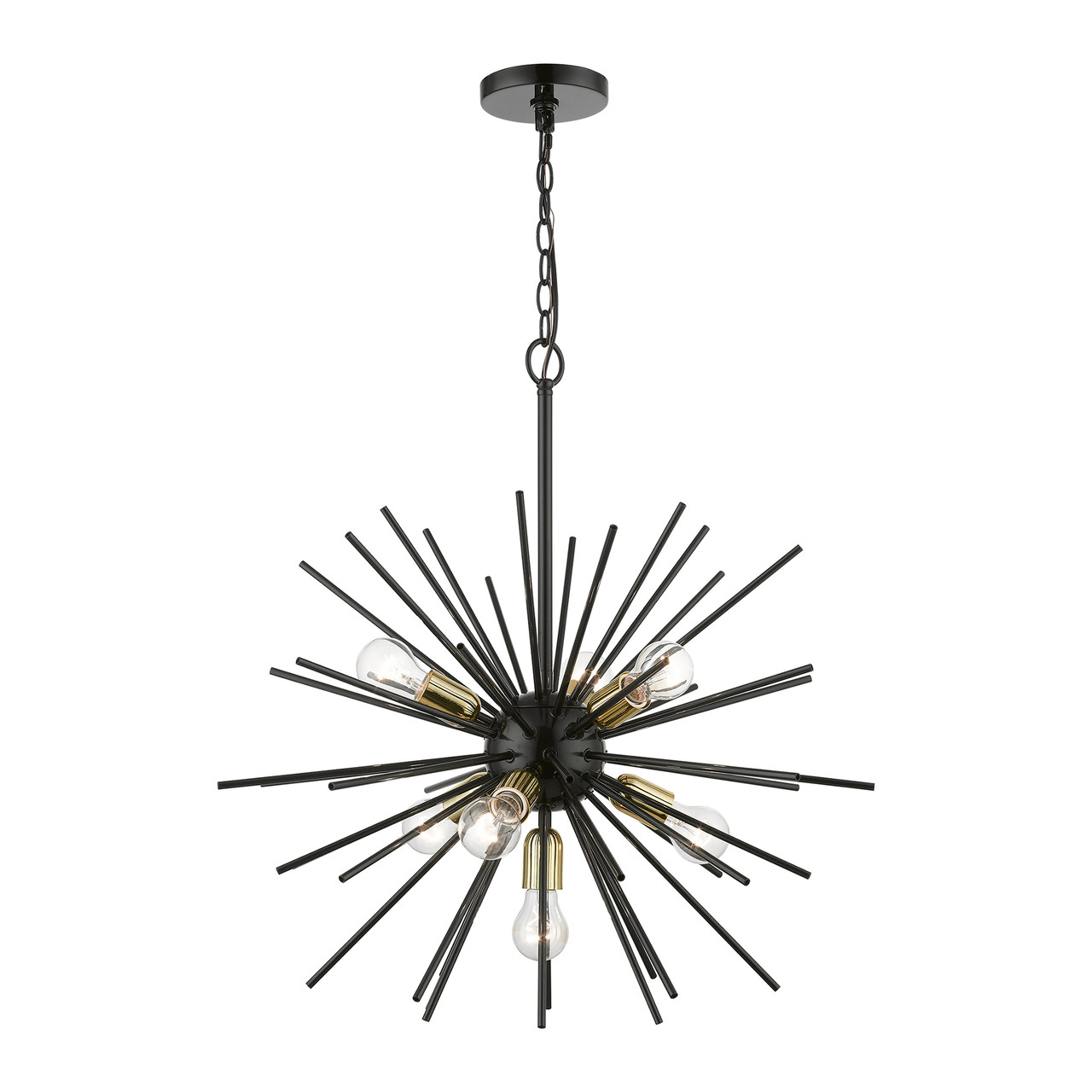 LIVEX LIGHTING 46175-68 7 Light Shiny Black with Polished Brass Accents Pendant Chandelier