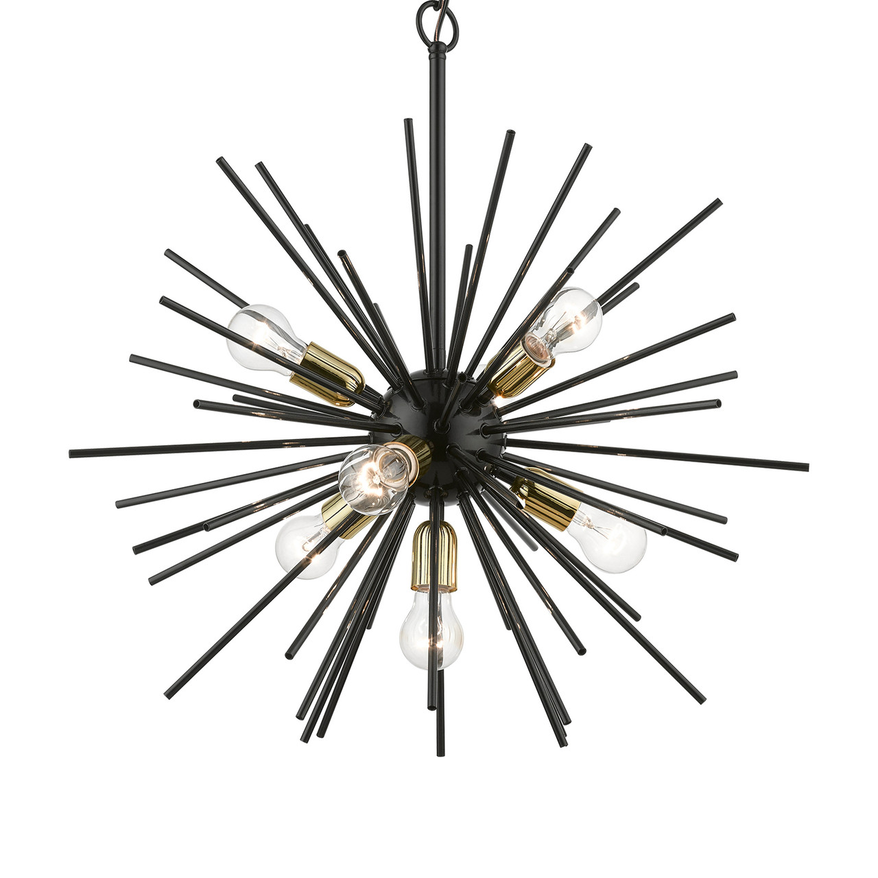 LIVEX LIGHTING 46175-68 7 Light Shiny Black with Polished Brass Accents Pendant Chandelier