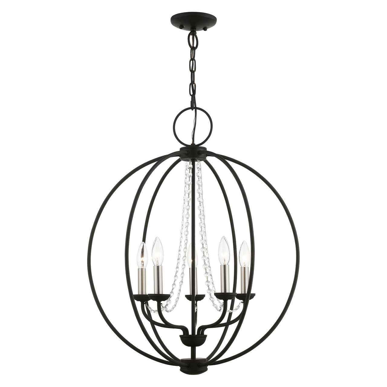 LIVEX LIGHTING 40915-04 5 Light Black with Brushed Nickel Finish Candles Globe Chandelier