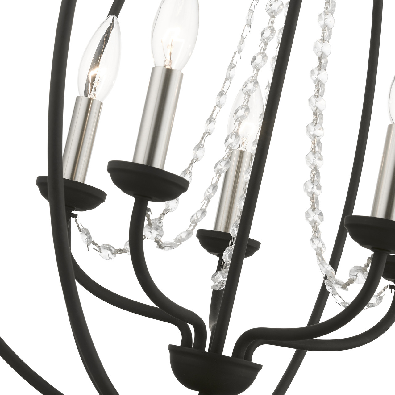 LIVEX LIGHTING 40915-04 5 Light Black with Brushed Nickel Finish Candles Globe Chandelier