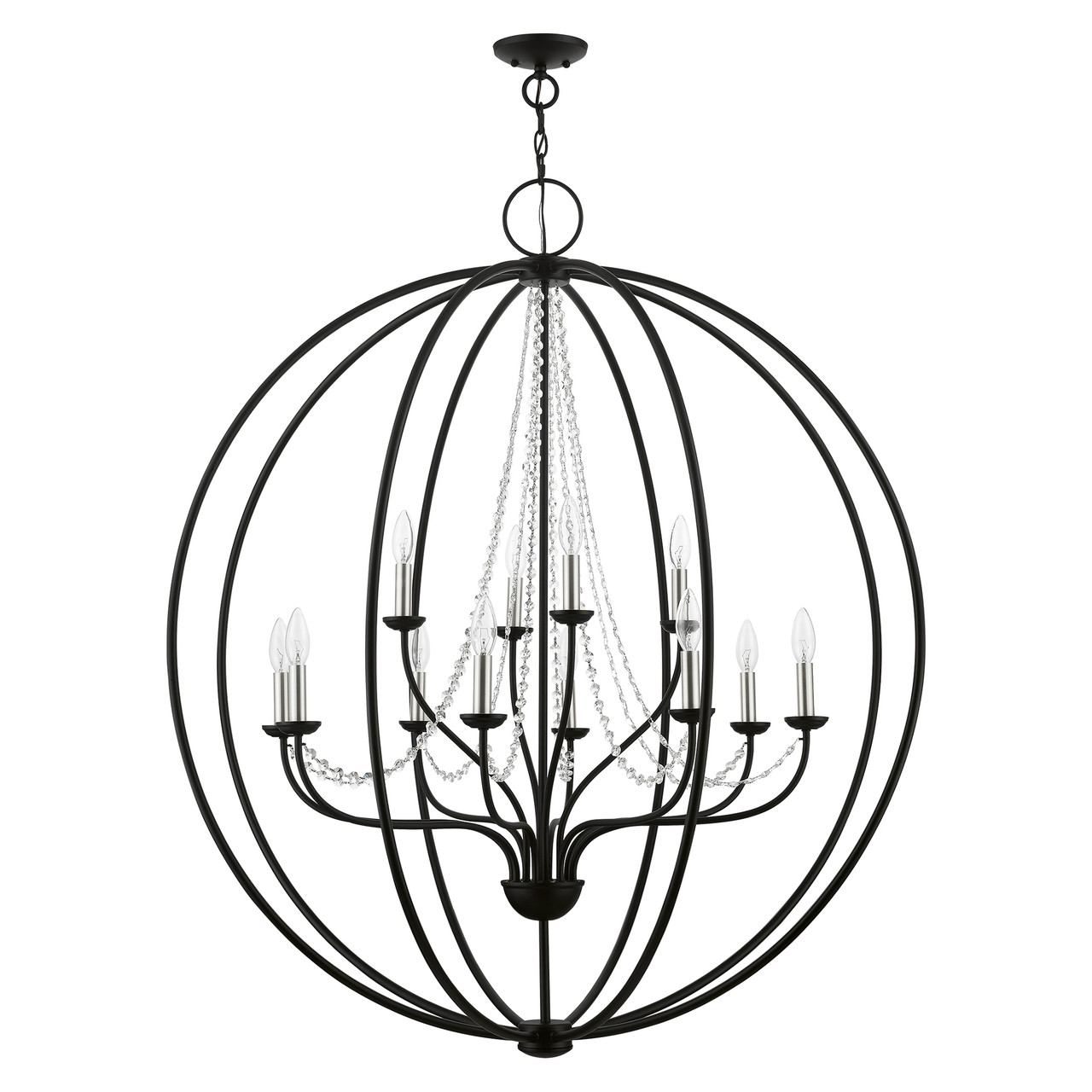 LIVEX LIGHTING 40919-04 12 Light Black with Brushed Nickel Finish Candles Grande Foyer Chandelier