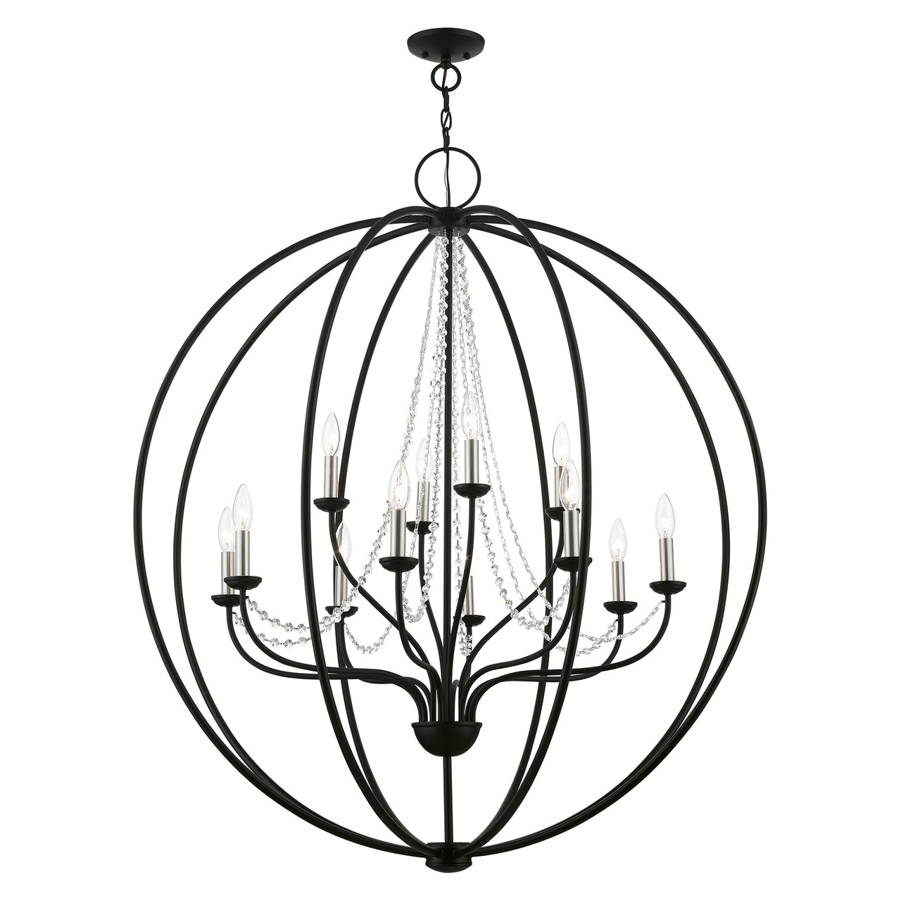 LIVEX LIGHTING 40919-04 12 Light Black with Brushed Nickel Finish Candles Grande Foyer Chandelier