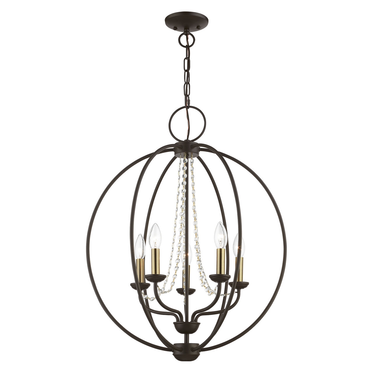 LIVEX LIGHTING 40915-07 5 Light Bronze with Antique Brass Finish Candles Globe Chandelier