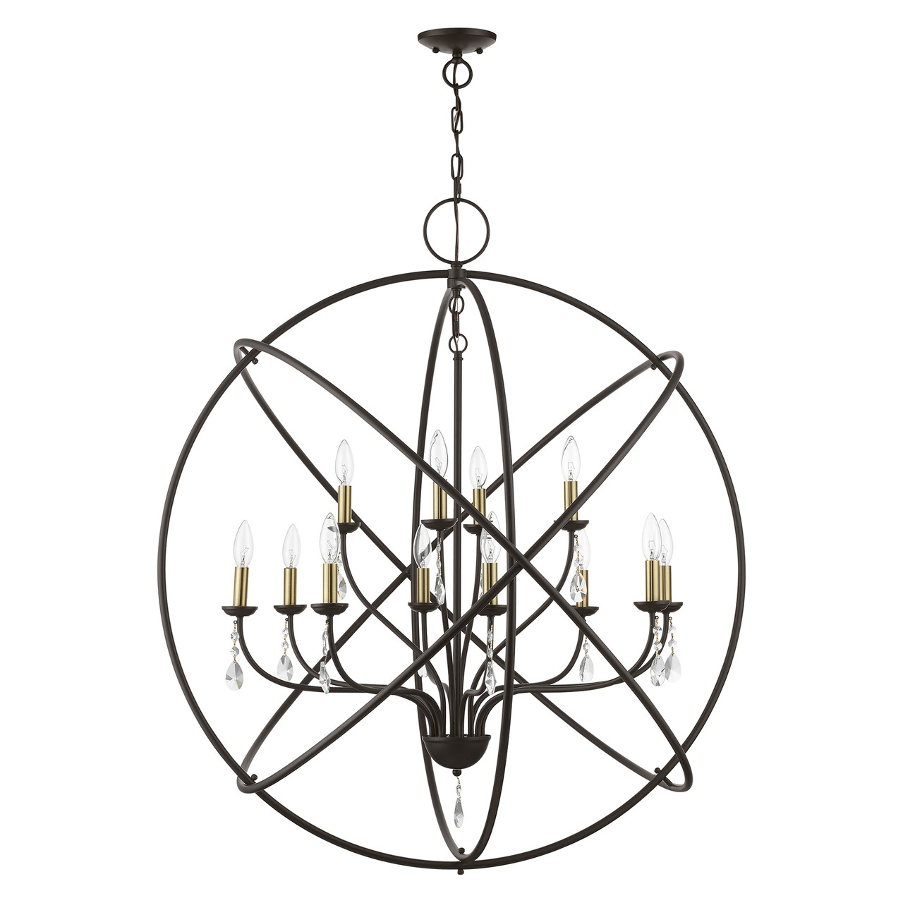 LIVEX LIGHTING 40909-07 12 Light Bronze with Antique Brass Finish Candles Grande Foyer Chandelier