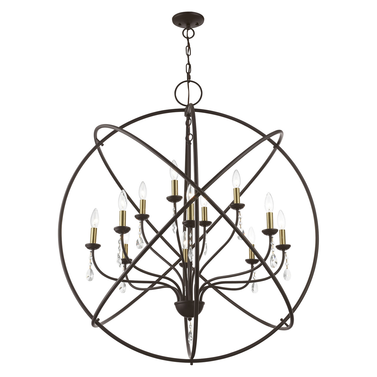 LIVEX LIGHTING 40909-07 12 Light Bronze with Antique Brass Finish Candles Grande Foyer Chandelier