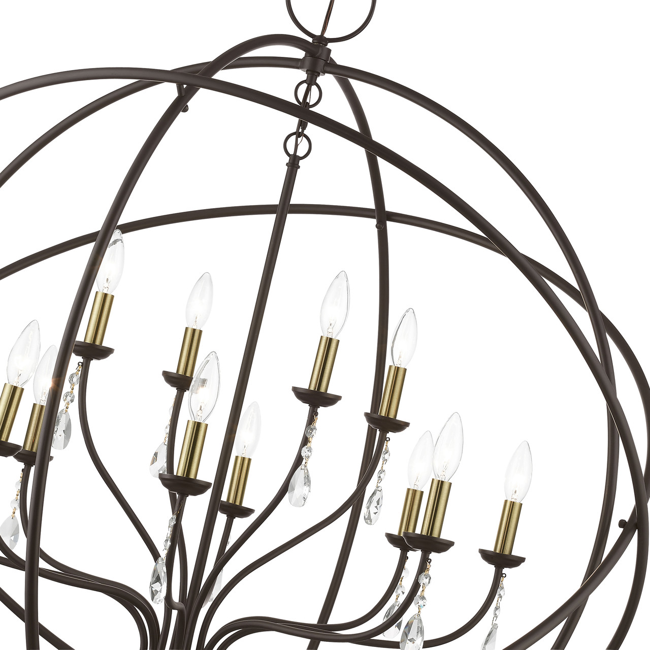 LIVEX LIGHTING 40909-07 12 Light Bronze with Antique Brass Finish Candles Grande Foyer Chandelier