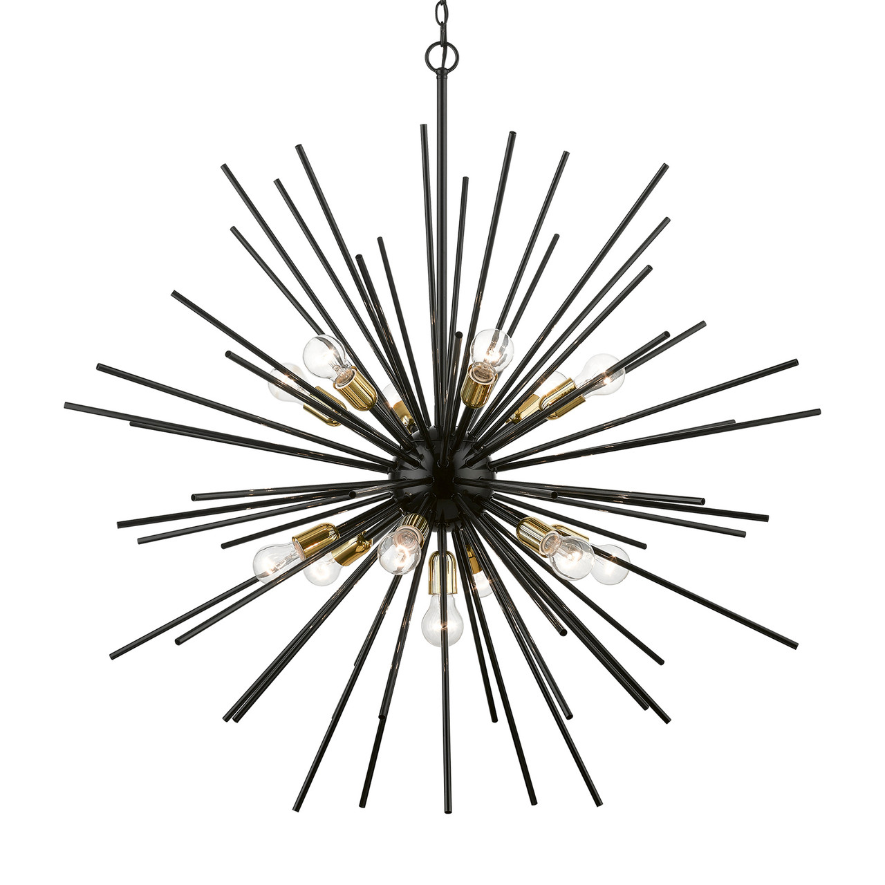 LIVEX LIGHTING 46177-68 13 Light Shiny Black with Polished Brass Accents Extra Large Foyer Chandelier