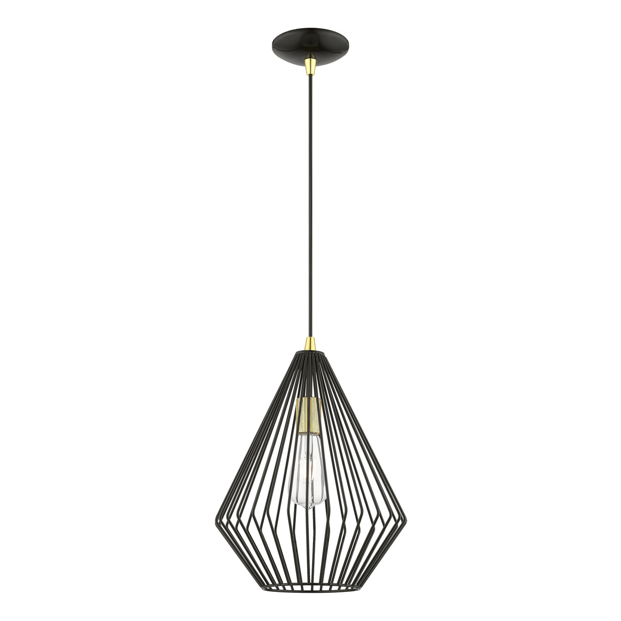 LIVEX LIGHTING 41325-68 1 Light Shiny Black with Polished Brass Accents Pendant