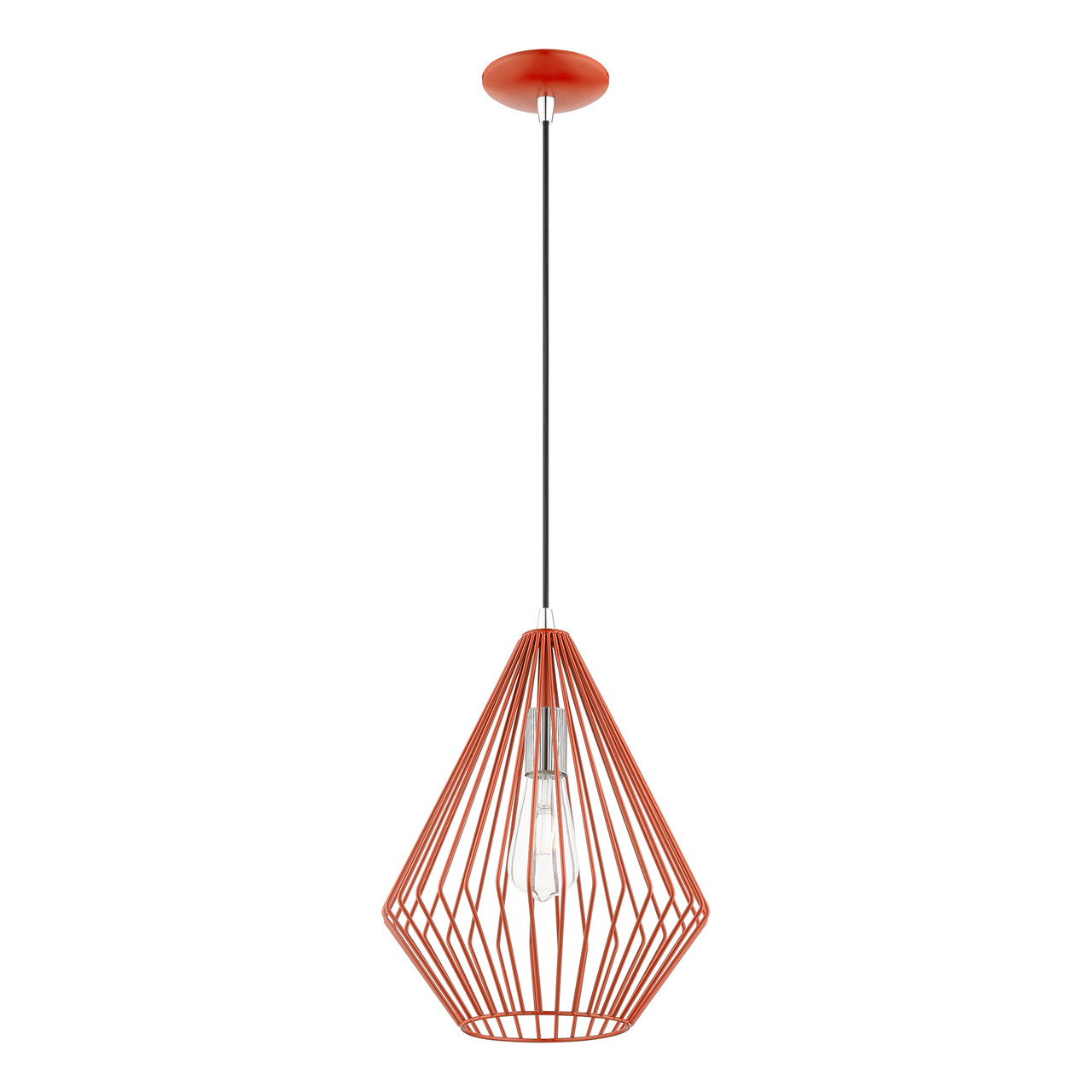 LIVEX LIGHTING 41325-72 1 Light Shiny Red with Polished Chrome Accents Pendant
