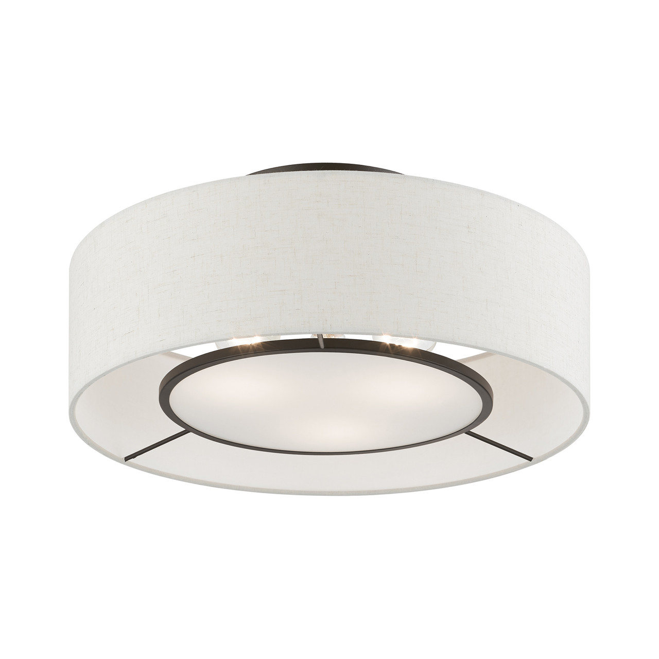 LIVEX LIGHTING 40143-92 3 Light Brushed Nickel with Shiny White Accents Semi-Flush