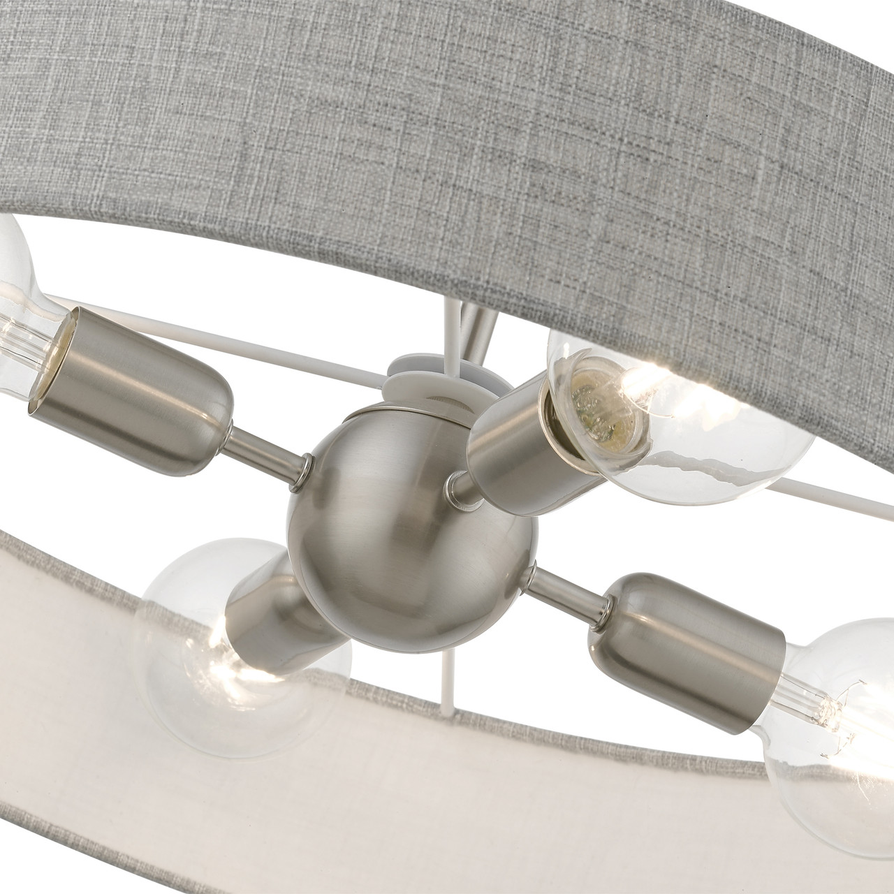 LIVEX LIGHTING 46144-91 4 Light Brushed Nickel with Shiny White Accents Medium Drum Pendant