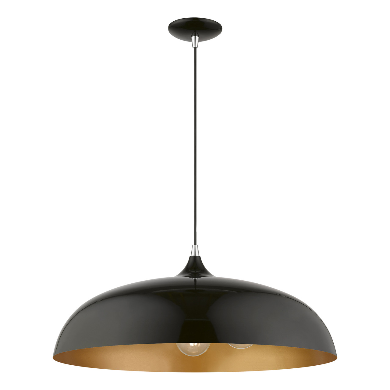 LIVEX LIGHTING 49234-68 3 Light Shiny Black with Polished Chrome Accents Large Pendant