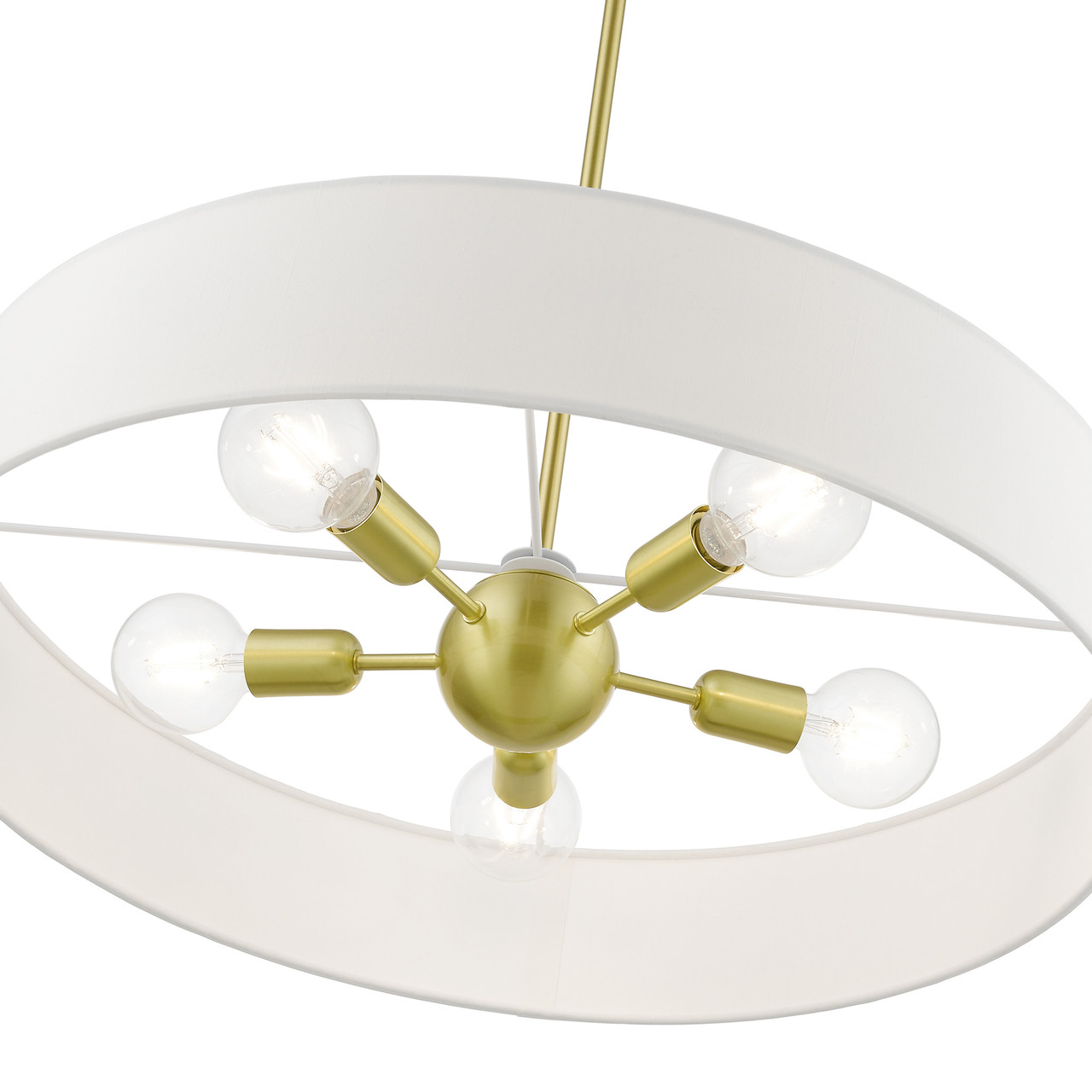 LIVEX LIGHTING 46925-12 5 Light Satin Brass with Shiny White Accents Large Drum Pendant