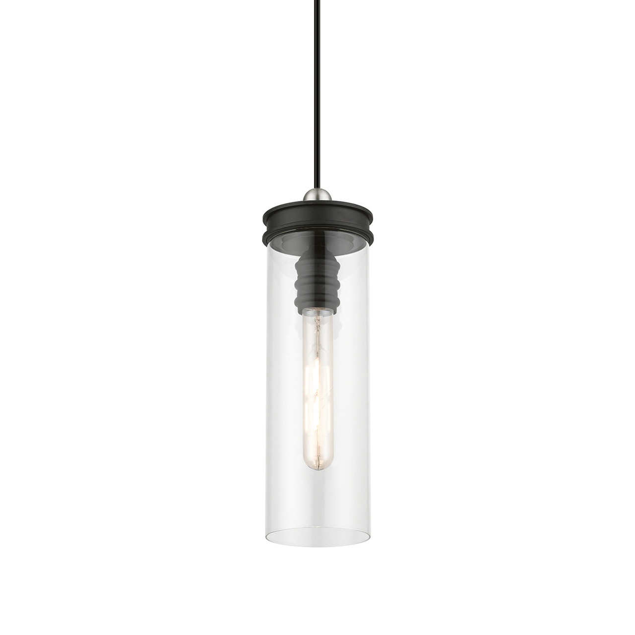 LIVEX LIGHTING 41236-04 1 Light Black with Brushed Nickel Accent Mini Pendant