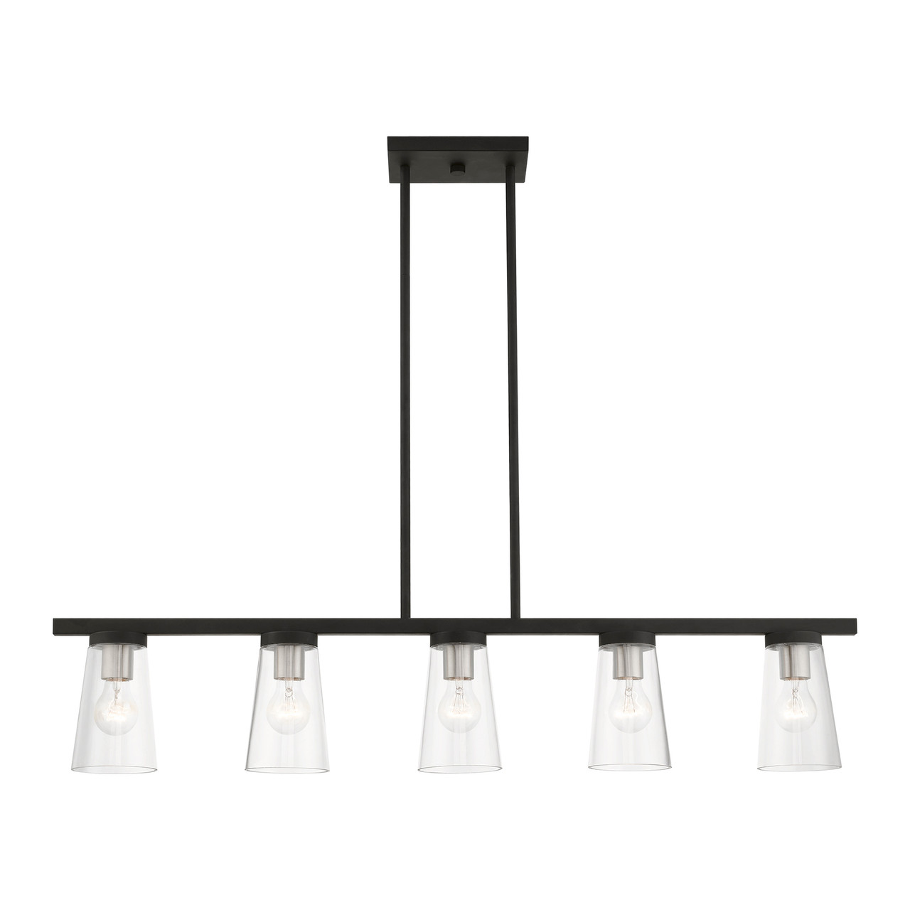 LIVEX LIGHTING 46715-04 5 Light Black with Brushed Nickel Accents Linear Chandelier