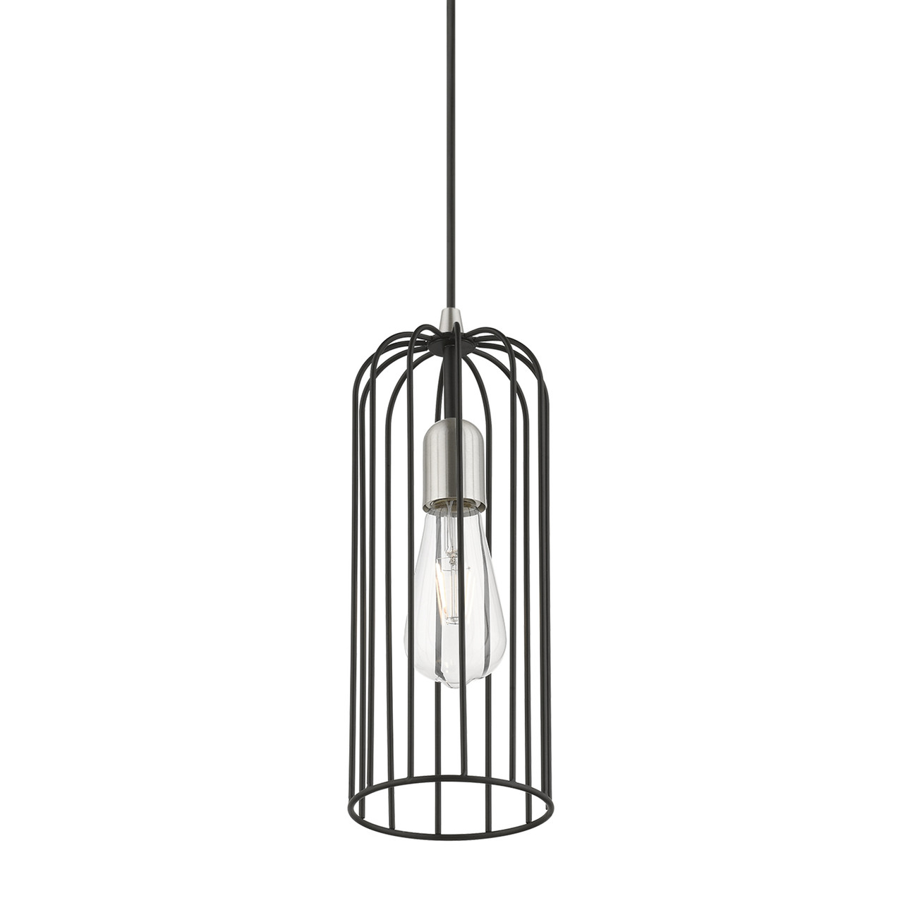 LIVEX LIGHTING 49713-04 1 Light Black with Brushed Nickel Accents Pendant
