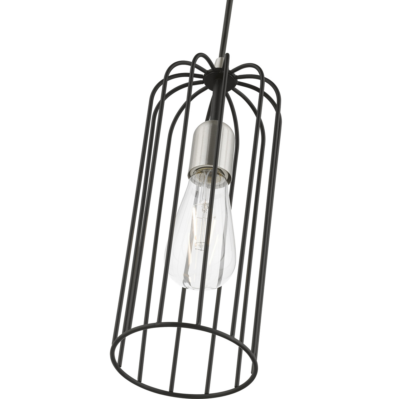 LIVEX LIGHTING 49713-04 1 Light Black with Brushed Nickel Accents Pendant