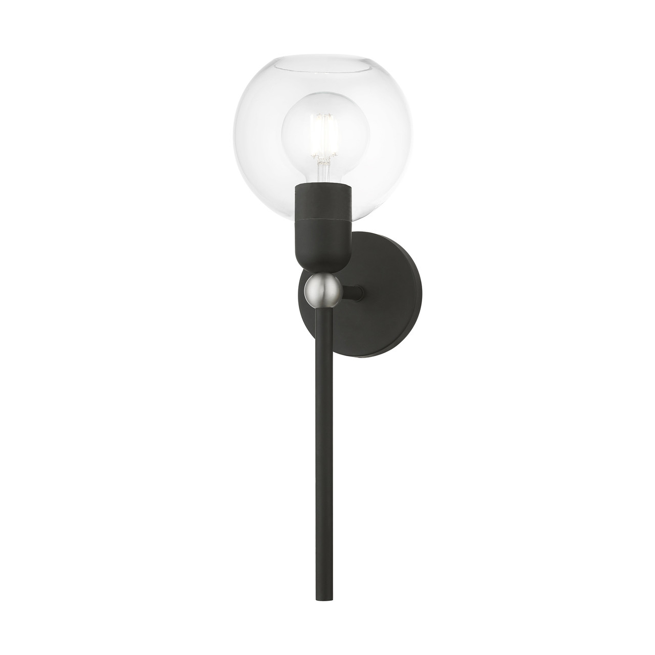 LIVEX LIGHTING 16971-04 1 Light Black with Brushed Nickel Accent Sphere Single Sconce