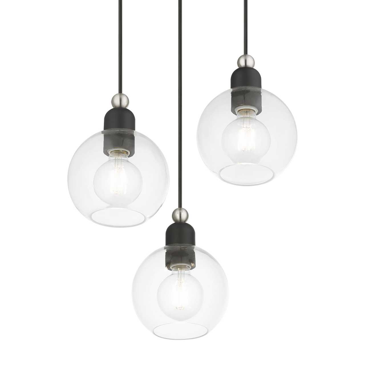 LIVEX LIGHTING 48973-04 3 Light Black with Brushed Nickel Accents Sphere Multi Pendant