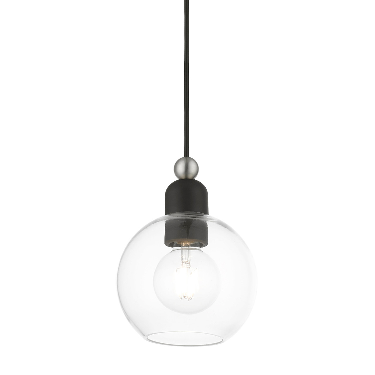 LIVEX LIGHTING 48971-04 1 Light Black with Brushed Nickel Accents Sphere Mini Pendant