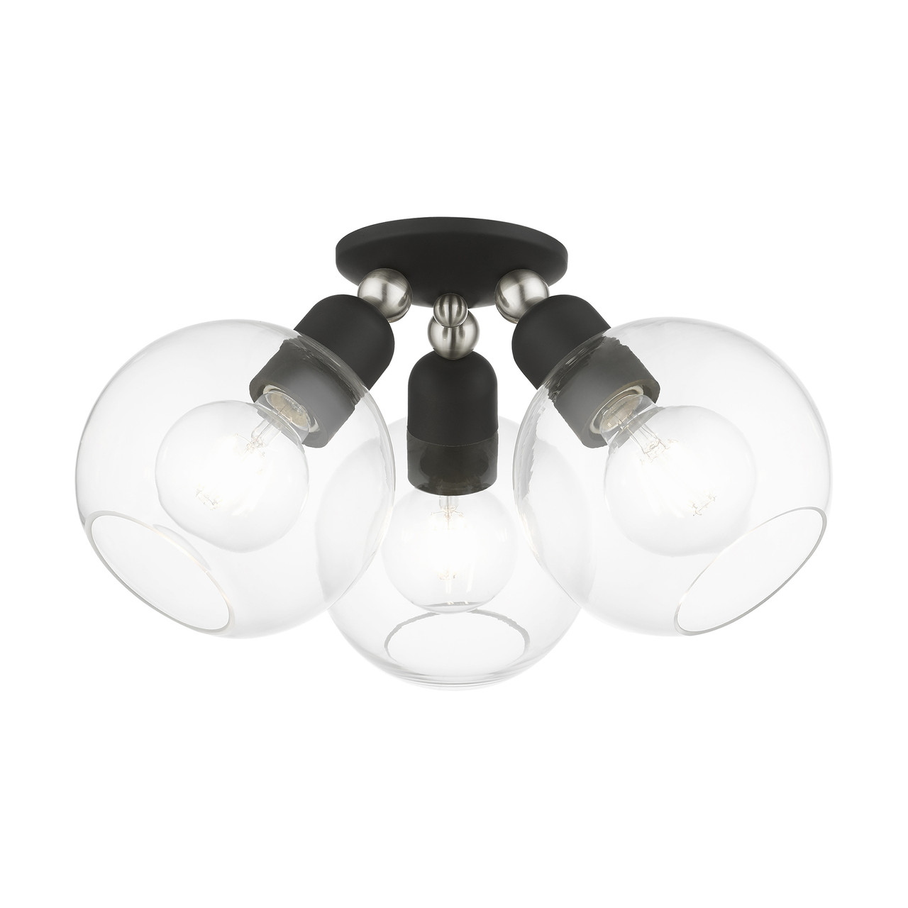 LIVEX LIGHTING 48978-04 3 Light Black with Brushed Nickel Accents Sphere Semi-Flush