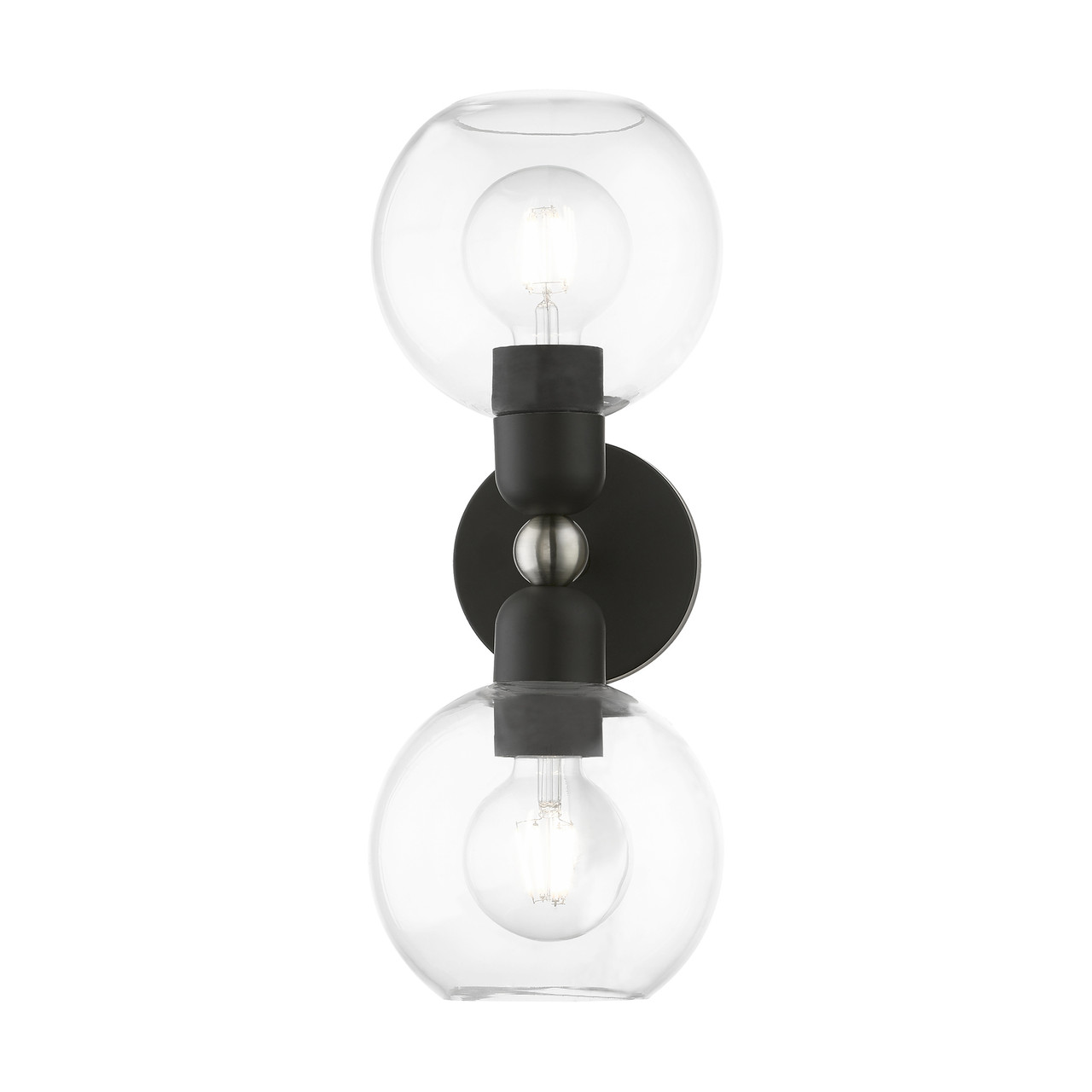 LIVEX LIGHTING 16972-04 2 Light Black with Brushed Nickel Accents Sphere Vanity Sconce