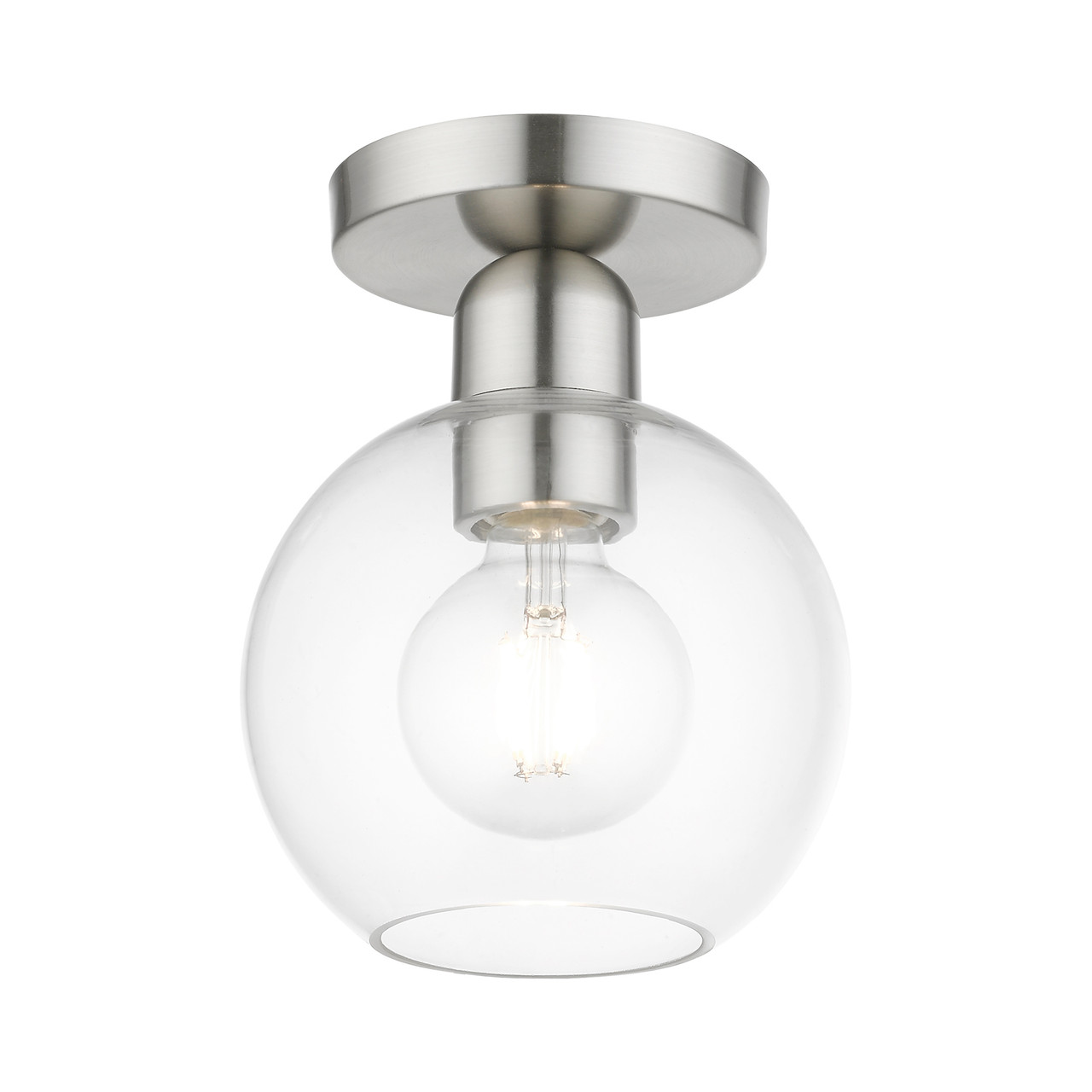 LIVEX LIGHTING 48977-91 1 Light Brushed Nickel Sphere Semi-Flush