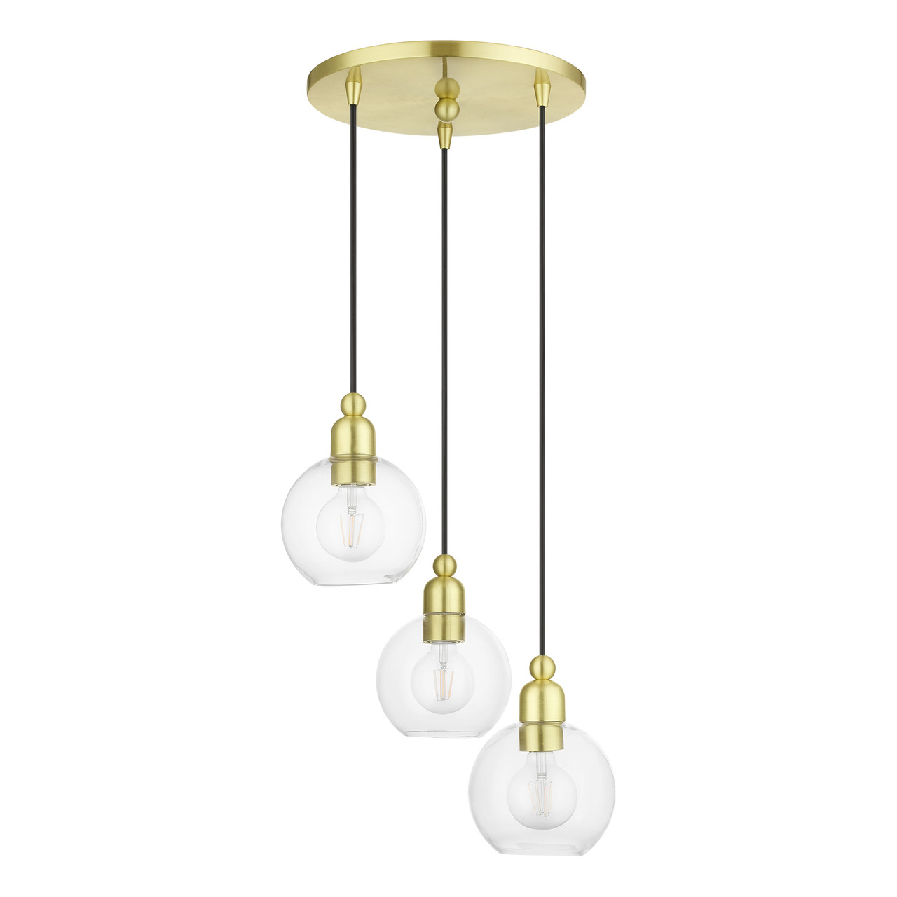 LIVEX LIGHTING 48973-12 3 Light Satin Brass Sphere Multi Pendant