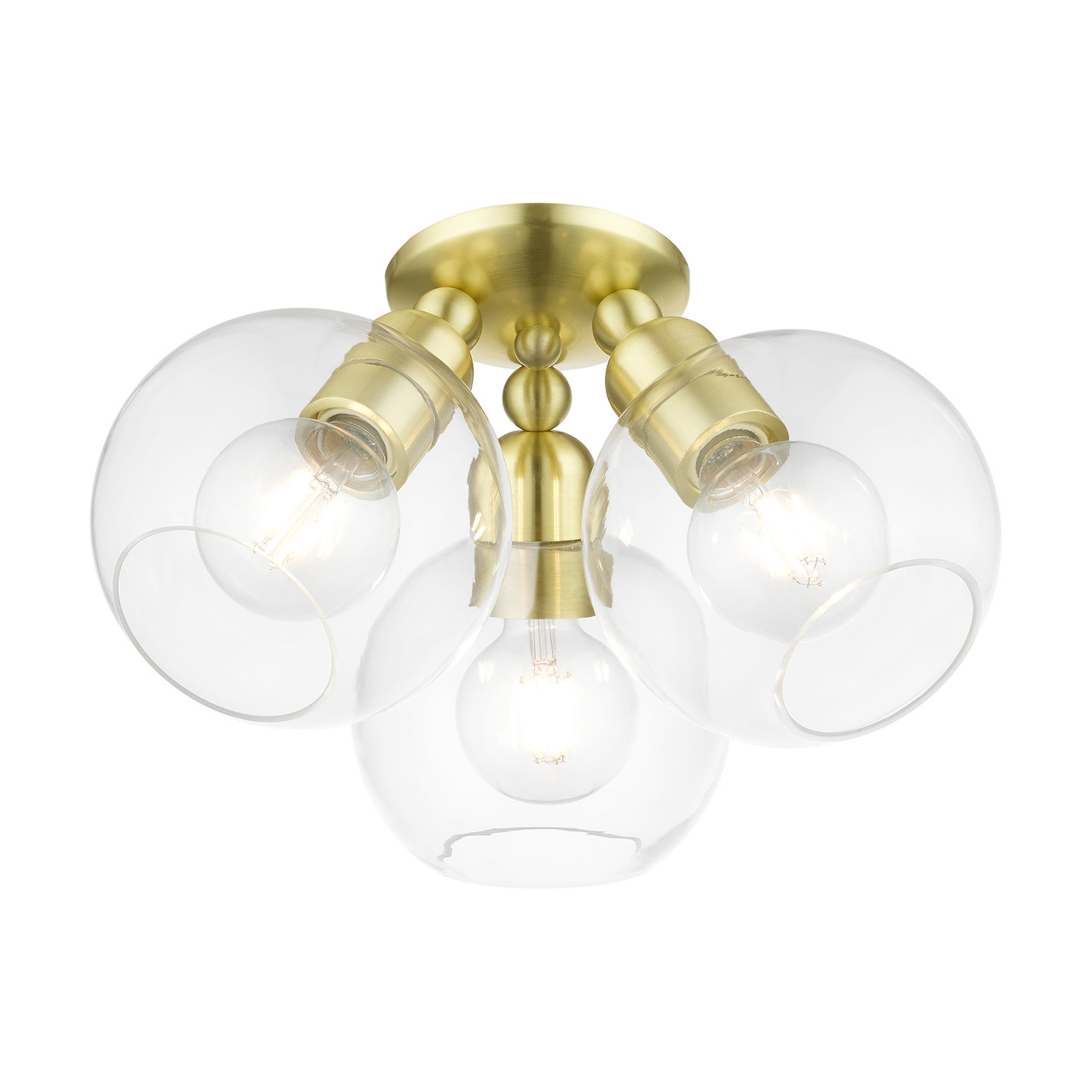 LIVEX LIGHTING 48978-12 3 Light Satin Brass Sphere Semi-Flush