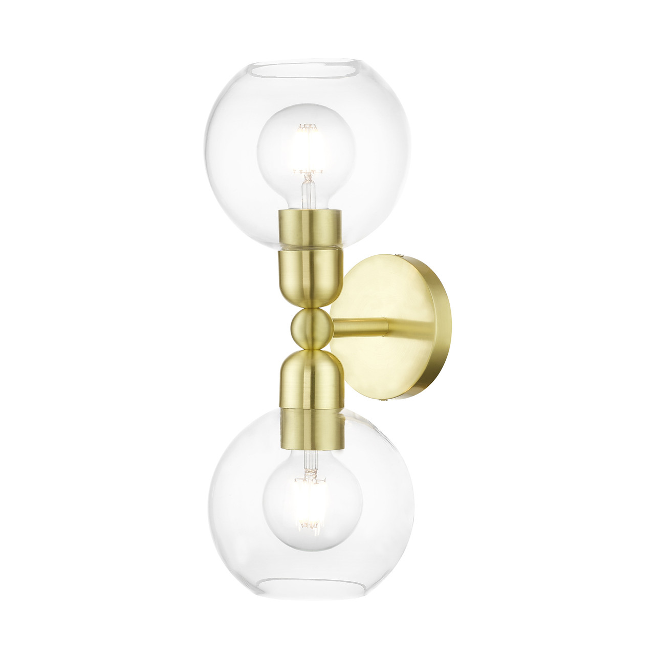 LIVEX LIGHTING 16972-12 2 Light Satin Brass Sphere Vanity Sconce