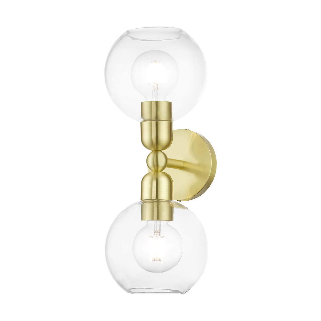 LIVEX LIGHTING 16972-12 2 Light Satin Brass Sphere Vanity Sconce