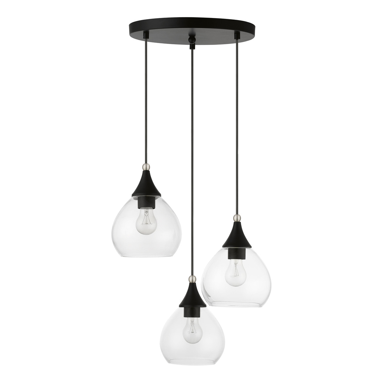 LIVEX LIGHTING 46503-04 3 Light Black with Brushed Nickel Accents Multi Pendant